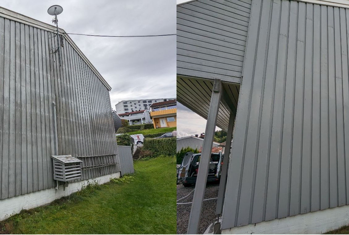 Husfasade før og etter vask